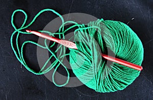 Ball of yarn in green colour
