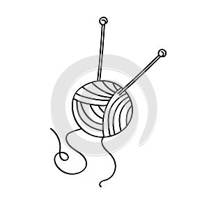 A ball of yarn and knitting needles. Cute drawing in Doodle style.