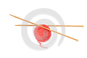 Ball of Yarn and Knitting Needles isolated on white background