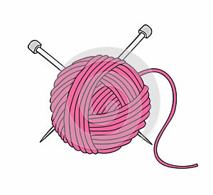 Ball of yarn and needles