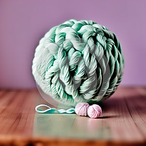 A ball of yarn on a table.