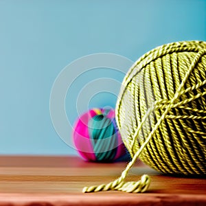 A ball of yarn on a table.