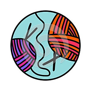 Ball of yarn wool hand drawn logo logotype for yarning project courses master classes tutorials video study teaching and photo
