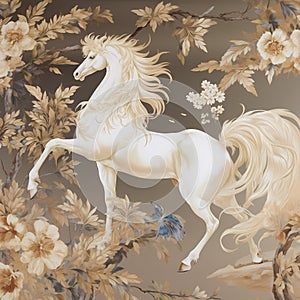 BALLAD UNICORN HORSES FLORAL GRADEN CHINOISERIE STYLE WALL ART