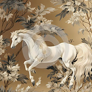 BALLAD UNICORN HORSES FLORAL GRADEN CHINOISERIE STYLE WALL ART