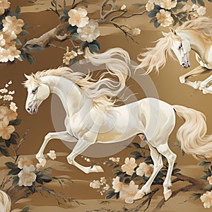 BALLAD UNICORN HORSES FLORAL GRADEN CHINOISERIE STYLE WALL ART