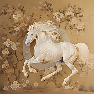 BALLAD UNICORN HORSES FLORAL GRADEN CHINOISERIE STYLE WALL ART