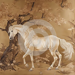 BALLAD UNICORN HORSES FLORAL GRADEN CHINOISERIE STYLE WALL ART