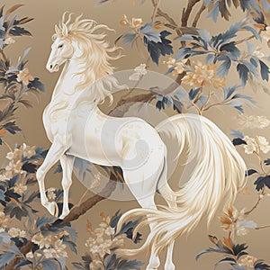 BALLAD UNICORN HORSES FLORAL GRADEN CHINOISERIE STYLE WALL ART