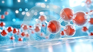 Ballandstick model of a simple molecule with red and white spheres