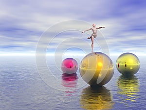 Ballerina on colorful spheres