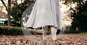 Ballerina, dancer and pointe in nature or feet closeup for talent performance, professional or Japanese garden. Legs