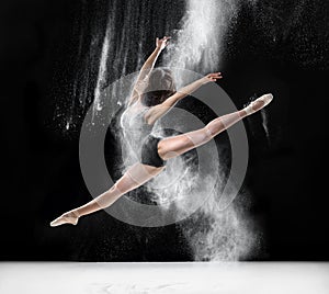 Ballerina dancing with flour, jump