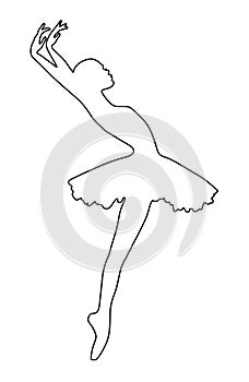 Ballerina dancing line art outline vector silhouette. Ballet beautiful illustration.