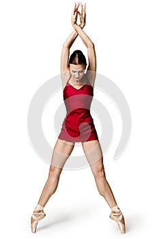 Ballerina Dancing  Modern Ballet, Dancer in Pointe Shoes,  White Background