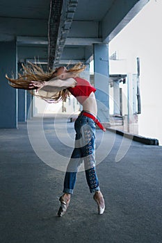 Ballerina dancing. Street performance.