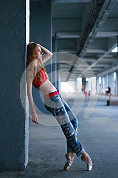 Ballerina dancing. Street performance.