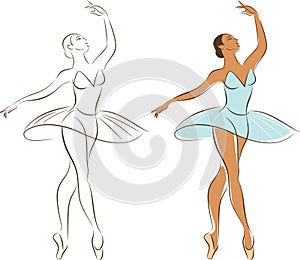 Ballerina doing exercise. Art sketch of female body. Woman dancing classic ballet