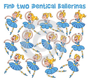 Ballerina. Find two same objects. Educational game for children. Cartoon vector illustration