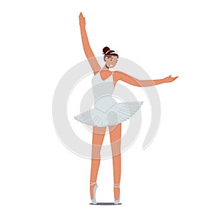 Ballerina Girl Wear Tutu and Pointe Shoes Stand in Position, Female Character Training in Ballet School, Practice Dance