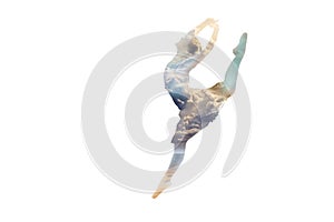 Ballerina in a jump double exposure