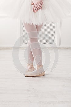 Ballerina legs closeup in fifth position