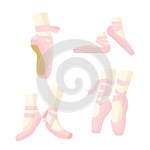 Ballerina Legs in Pointe Ballet Shoes, Pink Slippers with Ribbons, Footgear for Dancing and Performance on Stage photo