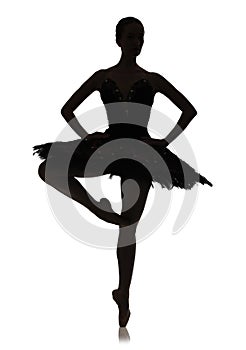 Ballerina silhouette making ballet position pirouette against white background, isolated