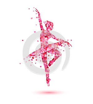 Ballerina silhouette of pink rose petals