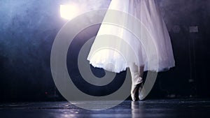 Ballerina turning around in pointe shoes. Close-up. HD.