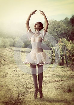 Ballerina in a vineyard in Tuscany.