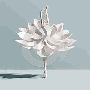 Ballerina in a white floral dress. Vector illustration of a ballerina, tiptoe ballet dance pose, generative ai
