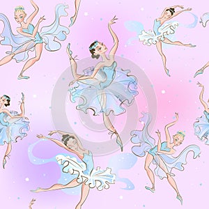 Ballerinas. Seamless pattern. Little princess. Vector illustration