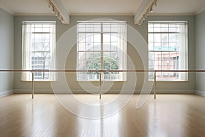 ballet barre in empty dance studio