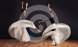 Ballet, black people and ballerina in studio for dance routine, spinning and creative performance. Contemporary, dancing