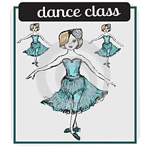 Ballet classes cartoon style vector illustration isolated on white background. Ballerina. Ballet dancer. Dance school