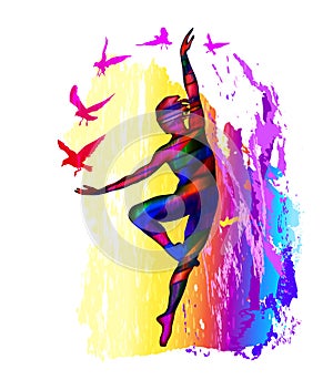 Ballet dancer fitness, aerobics. Rhythmic gymnastics. Vector illustration