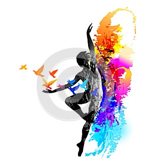 Ballet dancer fitness, aerobics. Rhythmic gymnastics. Vector illustration