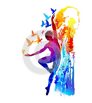 Ballet dancer fitness, aerobics. Rhythmic gymnastics. Vector illustration