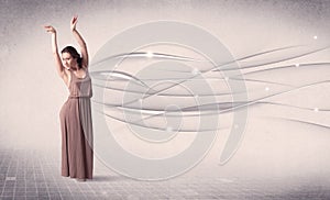 Ballet dancer performing modern dance with abstract lines