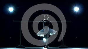 Ballet dancer in white tutu on a Blue
