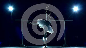Ballet dancer in white tutu on a Blue, slow motion