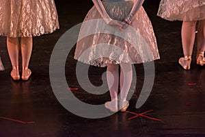 Ballet Dancers with Classical Dresses performing a ballet on Blur Background