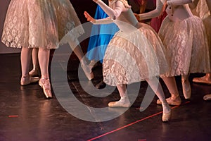 Ballet Dancers with Classical Dresses performing a ballet on Blur Background