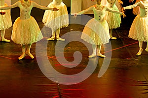 Ballet Dancers with Classical Dresses performing a ballet on Blur Background