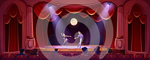 Ballet dancers perform on scene, illustration