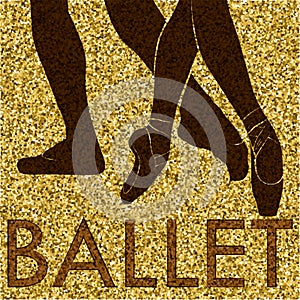 Ballet. Dancing silhouette on a gold background