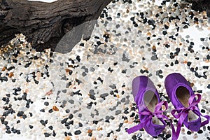 Ballet pointe shoes black and white gravel background