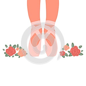 Ballet pointe shoes isolated on white background. Dance ballet postcard. Vector illustration