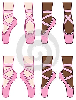 Ballet Pointe Shoes Vector Clipart Set - Color